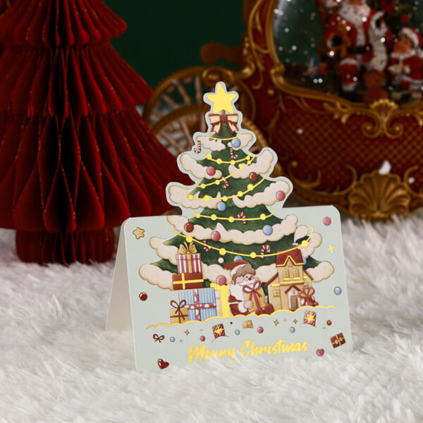 decorated christmas tree greeting card with gold foil accents
