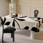 waterproof hepburn linen tablecloth - Ivory Minimal abstract print