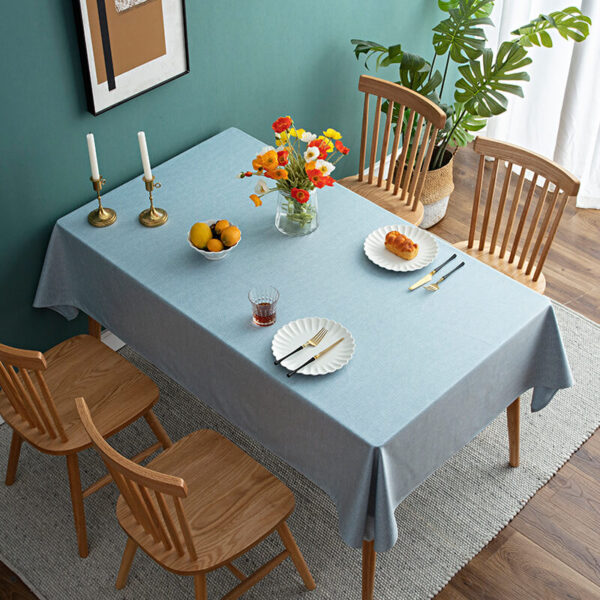 stain resistant tablecloths Waterproof, soft light blue wrinkle resistant cotton linen tablecloth with flower table setting