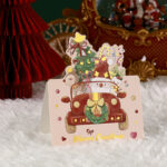 santa driving car christmas greeting card with gold foil design
