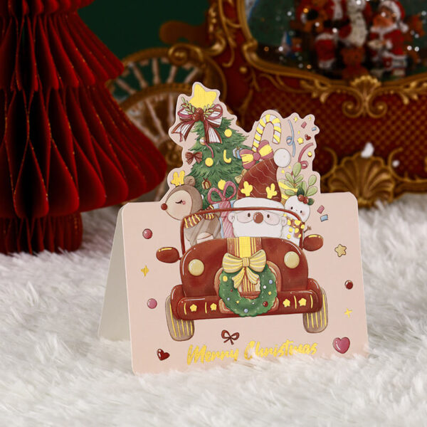 santa driving car christmas greeting card with gold foil design