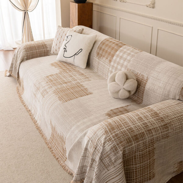 soft chenille sofa cover neutral grid pattern for living room couch
