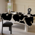 waterproof hepburn linen tablecloth with abstract print styled on dining table