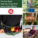 Garden Harvest Waist Apron comparison graphic, oxford fruit picking waist apron shows hands-free orchard harvesting advantages for gardeners farmers