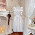 white lace cottage apron | embroidered polyester with ruffled straps
