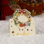 christmas wreath greeting card with gold foil details, no envelope included