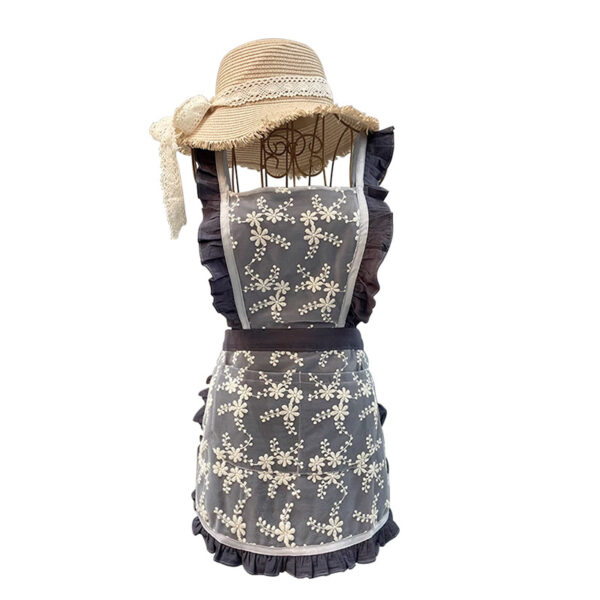 sweet lace lolita apron on white background, gray floral embroidered cotton