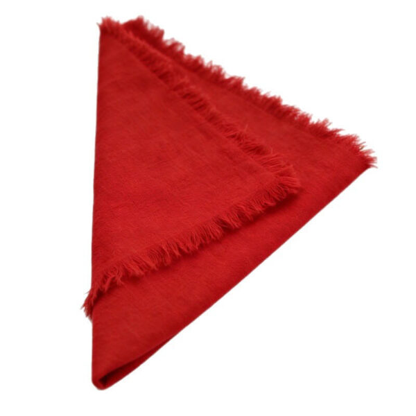 red cotton fringe napkin folded triangle, boho wedding decor