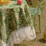 american floral table runner green meadow pattern lace trim with fruit decor