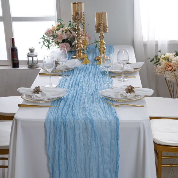 dusty blue boho polyester table runner for wedding banquet decor