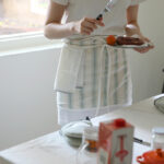 Light green striped Striped Half Cotton Apron, 100% washed cotton sleeveless waist apron for cafe and daily kitchen cooking