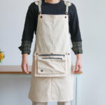 Outdoor convertible apron backpack 2-in-1, off-white polyester work apron with detachable pocket