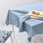 Light blue Nordic Solid Cotton Tablecloth, 100% pure cotton rectangular dining table cover for kitchen food styling