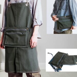 2-in-1 outdoor convertible apron backpack in army green, showing both apron and shoulder bag forms