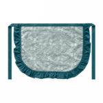Deep teal lace baking cotton half apron laid flat