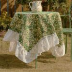 american floral table runner green meadow pattern with lace trim for outdoor use
