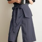 Waterproof Split Server Apron dark gray mannequin wearing photo, split front adjustable tie taffeta half waist apron with big pocket for cafe and barbecue staff
