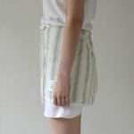 Light green striped Striped Half Cotton Apron fabric close-up, 100% washed cotton soft texture sleeveless waist apron