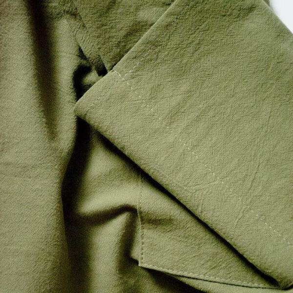 Half Linen Style Simple Apron green fabric close-up, 100% washed cotton faux linen texture half waist apron for cafe baker florist artist