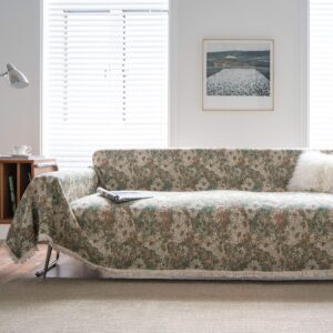 bohemian proof sofa cover with green oil painting print, elegant living room
