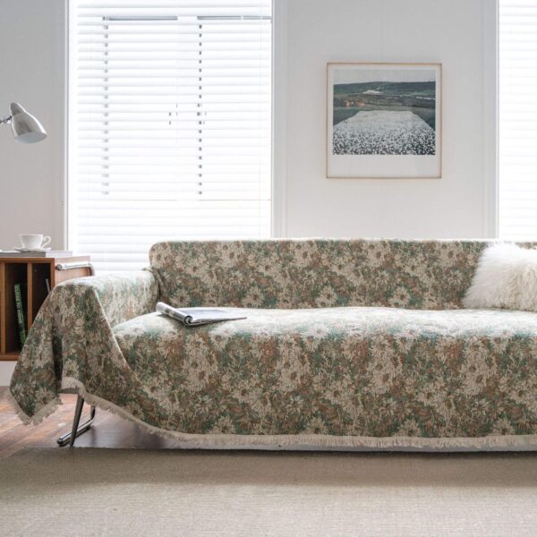 bohemian proof sofa cover with green oil painting print, elegant living room