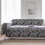 Cat proof bohemian sofa cover black coconut tree print, elegant living room view