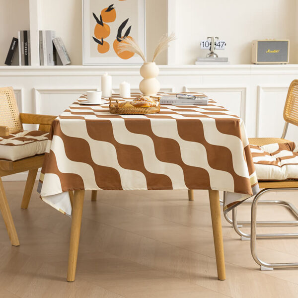 Waterproof modern velvet tablecloth cappuccino geometric, dining table styling