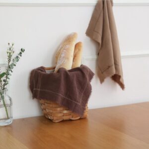 Cotton linen blend placemats styled with bread and greenery for food photography