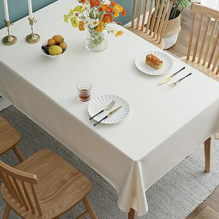 clean white non-toxic cotton table runner styled with flowers and dishes for home use