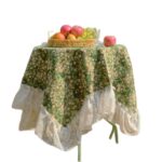 american floral table runner green meadow pattern lace trim product shot