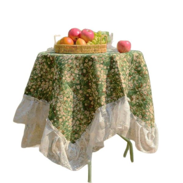 american floral table runner green meadow pattern lace trim product shot
