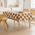 Waterproof modern velvet tablecloth cappuccino geometric print, minimalist home decor