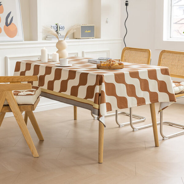 Waterproof modern velvet tablecloth cappuccino geometric print, minimalist home decor