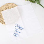 cotton wedding handkerchief "Happy Tears" design showing soft fabric texture