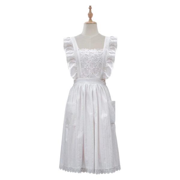 white lace cottage apron on white background, embroidered polyester