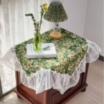 american floral table runner green meadow pattern lace trim table decor
