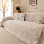 soft chenille sofa cover solid beige plain style couch