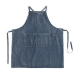 Vintage denim barista apron laid flat