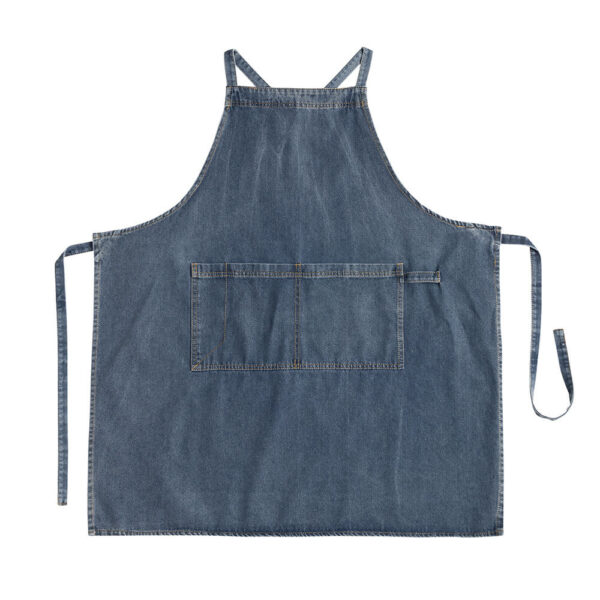 Vintage denim barista apron laid flat