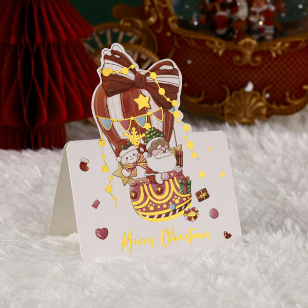 santa hot air balloon christmas greeting card vintage gold foil style
