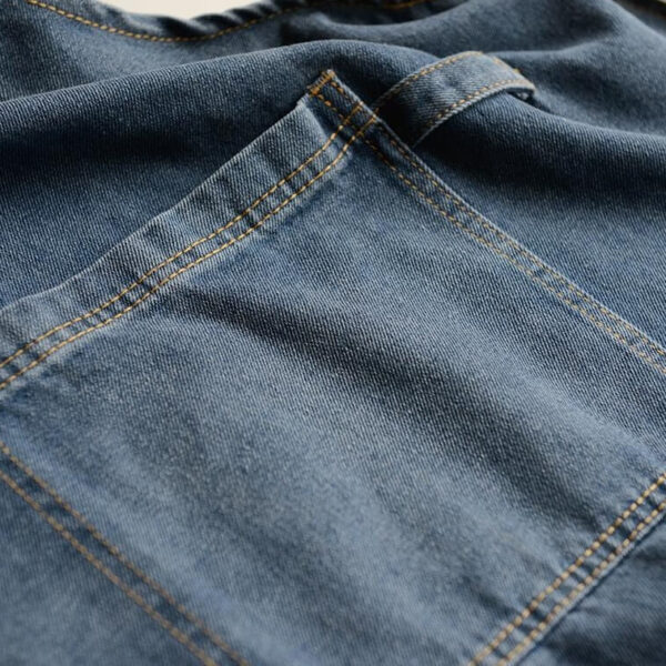 Vintage denim barista apron fabric and pocket detail