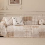 soft chenille sofa cover neutral grid pattern cozy living room