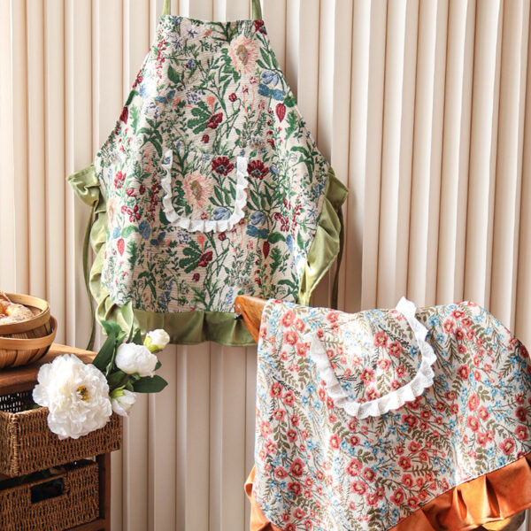 Mia Floral and Peony Garden vintage floral aprons with ruffle trim, polyester kitchen aprons for cooking, baking and floristry