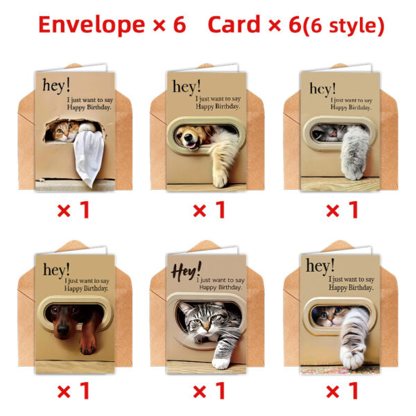 funny cat birthday cards with envelopes, 6 designs included