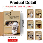 Funny cat birthday cards product detail, size 10x15cm, 6 designs with envelopes included