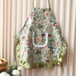 Vintage floral kitchen apron with peony print, ruffle trim polyester apron for cooking, baking, and floristry, Peony Garden style