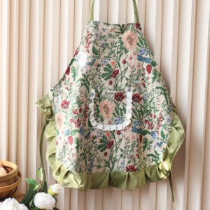 Vintage floral kitchen apron with peony print, ruffle trim polyester apron for cooking, baking, and floristry, Peony Garden style