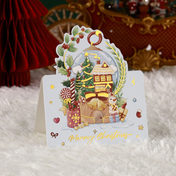 snow globe snow scene christmas greeting card gold foil decor
