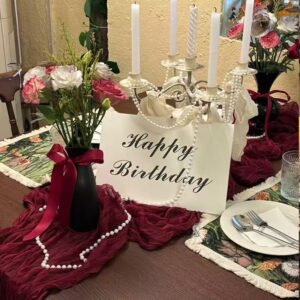 burgundy boho polyester table runner for birthday party decor