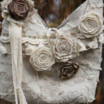 Vintage Handmade Tote Bag Close Up, Large Light 3D Fabric Rose Distressed Linen Lace Decor